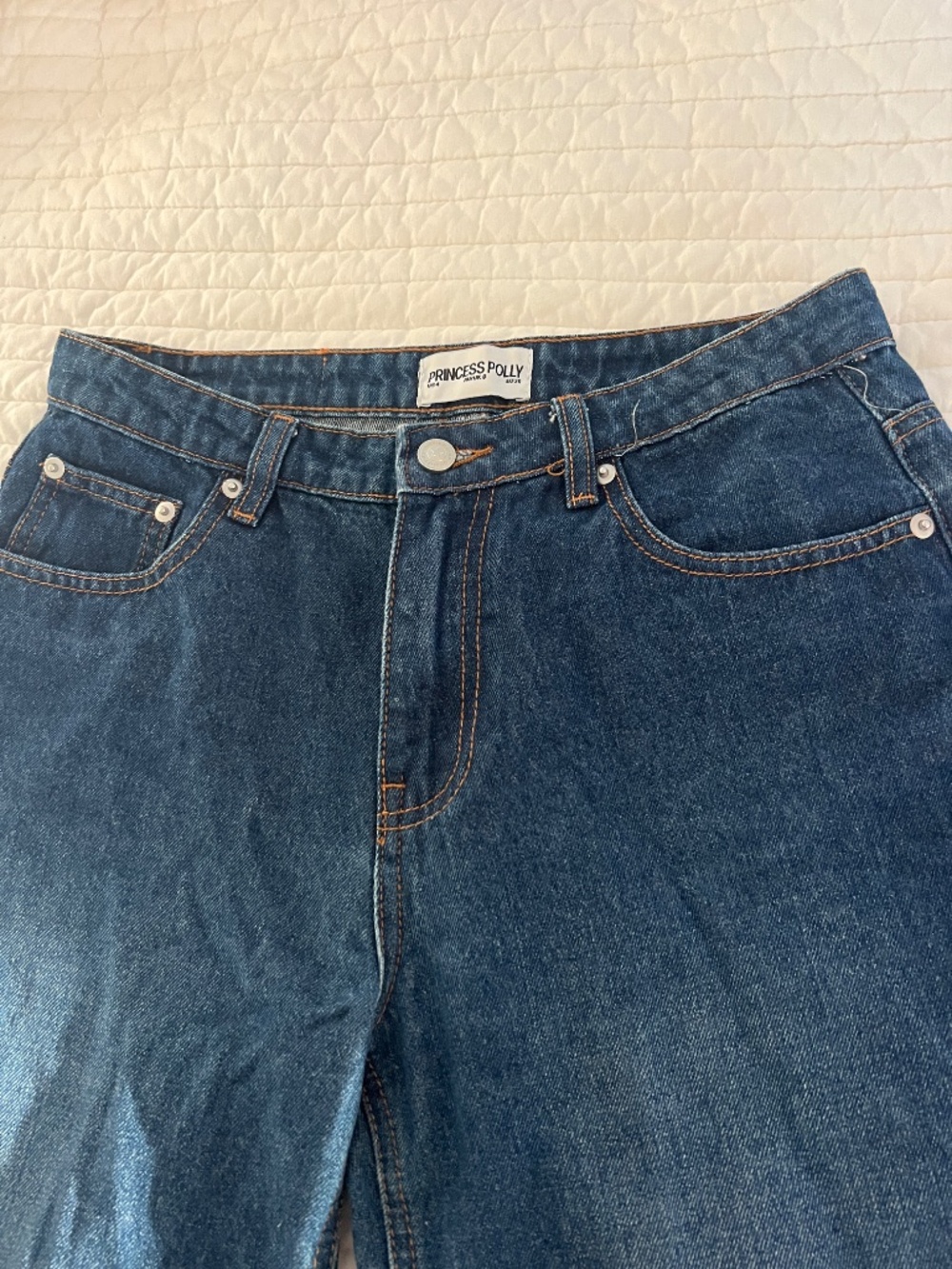 Princess Polly Mid Rise Straight Wide Denim Jeans Back Flap Pockets - Picture 6 of 8